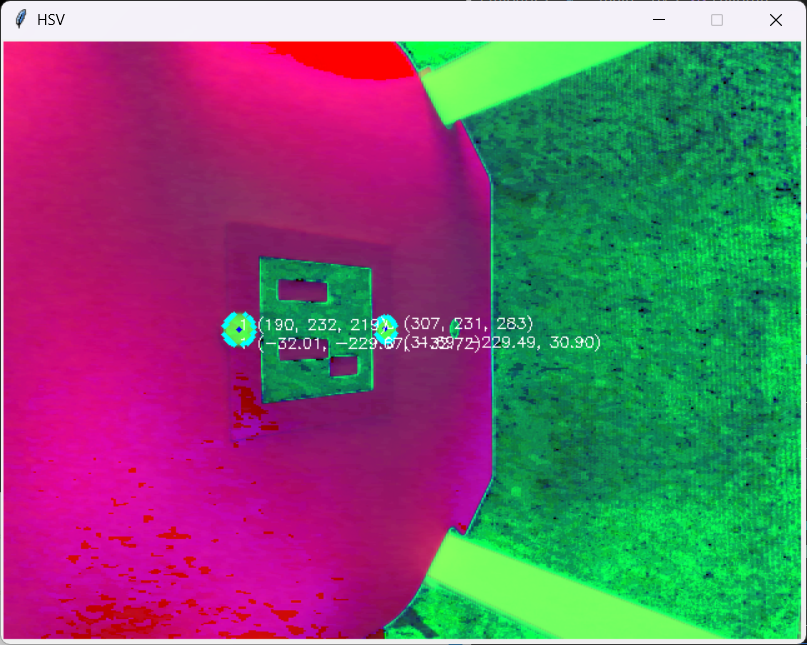 The HSV window with the result of the green markers tracking.